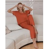 Ekouaer Pajama Sets Womens 2 Piece Short Sleeve Long Pants Pjs Lounge Set(Caramel)