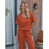 Ekouaer Pajama Sets Womens 2 Piece Short Sleeve Long Pants Pjs Lounge Set(Caramel)