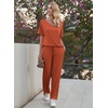 Ekouaer Pajama Sets Womens 2 Piece Short Sleeve Long Pants Pjs Lounge Set(Caramel)