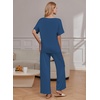Ekouaer Pajama Sets Womens 2 Piece Short Sleeve Long Pants Pjs Lounge Set(Dark Blue)