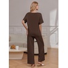 Ekouaer Pajama Sets Womens 2 Piece Short Sleeve Long Pants Pjs Lounge Set(Dark Brown)