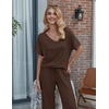 Ekouaer Pajama Sets Womens 2 Piece Short Sleeve Long Pants Pjs Lounge Set(Dark Brown)