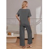 Ekouaer Pajama Sets Womens 2 Piece Short Sleeve Long Pants Pjs Lounge Set(Dark Grey)