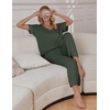 Ekouaer Pajama Sets Womens 2 Piece Short Sleeve Long Pants Pjs Lounge Set(Deep Army Green)