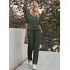 Ekouaer Pajama Sets Womens 2 Piece Short Sleeve Long Pants Pjs Lounge Set(Deep Army Green)