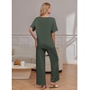 Ekouaer Pajama Sets Womens 2 Piece Short Sleeve Long Pants Pjs Lounge Set(Deep Army Green)