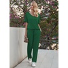 Ekouaer Pajama Sets Womens 2 Piece Short Sleeve Long Pants Pjs Lounge Set(Green)