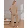 Ekouaer Pajama Sets Womens 2 Piece Short Sleeve Long Pants Pjs Lounge Set(Khaki)