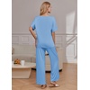 Ekouaer Pajama Sets Womens 2 Piece Short Sleeve Long Pants Pjs Lounge Set(Light Blue)