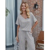 Ekouaer Pajama Sets Womens 2 Piece Short Sleeve Long Pants Pjs Lounge Set(Light Grey)