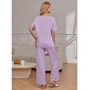 Ekouaer Pajama Sets Womens 2 Piece Short Sleeve Long Pants Pjs Lounge Set(Lilac)