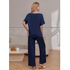 Ekouaer Pajama Sets Womens 2 Piece Short Sleeve Long Pants Pjs Lounge Set(Navy)