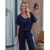 Ekouaer Pajama Sets Womens 2 Piece Short Sleeve Long Pants Pjs Lounge Set(Navy)