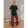 Ekouaer Pajama Sets Womens 2 Piece Short Sleeve Long Pants Pjs Lounge Set(Plaid Black Red)