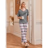 Ekouaer Pajama Sets Womens 2 Piece Short Sleeve Long Pants Pjs Lounge Set(Plaid Dark Grey)