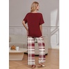 Ekouaer Pajama Sets Womens 2 Piece Short Sleeve Long Pants Pjs Lounge Set(Plaid Wine)
