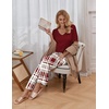 Ekouaer Pajama Sets Womens 2 Piece Short Sleeve Long Pants Pjs Lounge Set(Plaid Wine)