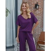 Ekouaer Pajama Sets Womens 2 Piece Short Sleeve Long Pants Pjs Lounge Set(Purple)