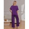 Ekouaer Pajama Sets Womens 2 Piece Short Sleeve Long Pants Pjs Lounge Set(Purple)