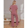 Ekouaer Pajama Sets Womens 2 Piece Short Sleeve Long Pants Pjs Lounge Set(Purple Red)