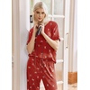 Ekouaer Pajama Sets Womens 2 Piece Short Sleeve Long Pants Pjs Lounge Set(Red Bow Knot)