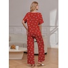 Ekouaer Pajama Sets Womens 2 Piece Short Sleeve Long Pants Pjs Lounge Set(Red Bow Knot)