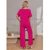 Ekouaer Pajama Sets Womens 2 Piece Short Sleeve Long Pants Pjs Lounge Set(Rose)