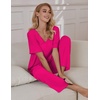 Ekouaer Pajama Sets Womens 2 Piece Short Sleeve Long Pants Pjs Lounge Set(Rose)