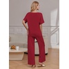 Ekouaer Pajama Sets Womens 2 Piece Short Sleeve Long Pants Pjs Lounge Set(Wine)