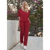 Ekouaer Pajama Sets Womens 2 Piece Short Sleeve Long Pants Pjs Lounge Set(Wine)