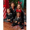 Ekouaer Pajamas for Family Satin Long Sleeve Pjs Button Down Lounge Set(Black)