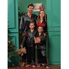 Ekouaer Pajamas for Family Satin Long Sleeve Pjs Button Down Lounge Set(Black)