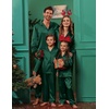 Ekouaer Pajamas for Family Satin Long Sleeve Pjs Button Down Lounge Set(Deep Green)