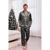 Ekouaer Pajamas for Family Satin Long Sleeve Pjs Button Down Lounge Set(Deep Grey)