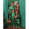 Ekouaer Pajamas for Family Satin Long Sleeve Pjs Button Down Lounge Set(Green Christmas Gingerbread)