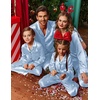 Ekouaer Pajamas for Family Satin Long Sleeve Pjs Button Down Lounge Set(Light Blue)