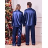 Ekouaer Pajamas for Family Satin Long Sleeve Pjs Button Down Lounge Set(Navy Blue)