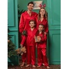 Ekouaer Pajamas for Family Satin Long Sleeve Pjs Button Down Lounge Set(Red)