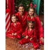 Ekouaer Pajamas for Family Satin Long Sleeve Pjs Button Down Lounge Set(Red)