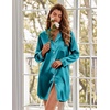Ekouaer Satin Nightgowns for Women Silk Sleep Shirts Button Down Sleepwear(Blue Green)