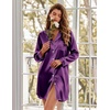 Ekouaer Satin Nightgowns for Women Silk Sleep Shirts Button Down Sleepwear(Deep Purple)