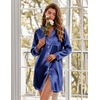 Ekouaer Satin Nightgowns for Women Silk Sleep Shirts Button Down Sleepwear(Navy Blue)