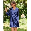 Ekouaer Satin Nightgowns for Women Silk Sleep Shirts Button Down Sleepwear(Navy Blue)