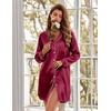 Ekouaer Satin Nightgowns for Women Silk Sleep Shirts Button Down Sleepwear(Wine Red)