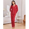 Ekouaer Women Christmas Pajama Long Sleeve Button Up Loungewear Striped Pjs(Bow Red)
