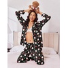 Ekouaer Women Christmas Pajama Long Sleeve Button Up Loungewear Striped Pjs(Christmas Black Santa Claus)