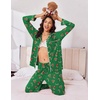 Ekouaer Women Christmas Pajama Long Sleeve Button Up Loungewear Striped Pjs(Christmas Green Candy Canes)