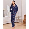 Ekouaer Women Christmas Pajama Long Sleeve Button Up Loungewear Striped Pjs(Christmas Navy Candy Canes)