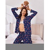 Ekouaer Women Christmas Pajama Long Sleeve Button Up Loungewear Striped Pjs(Christmas Navy Candy Canes)