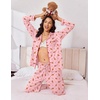 Ekouaer Women Christmas Pajama Long Sleeve Button Up Loungewear Striped Pjs(Christmas Pink Gingerbread Man)